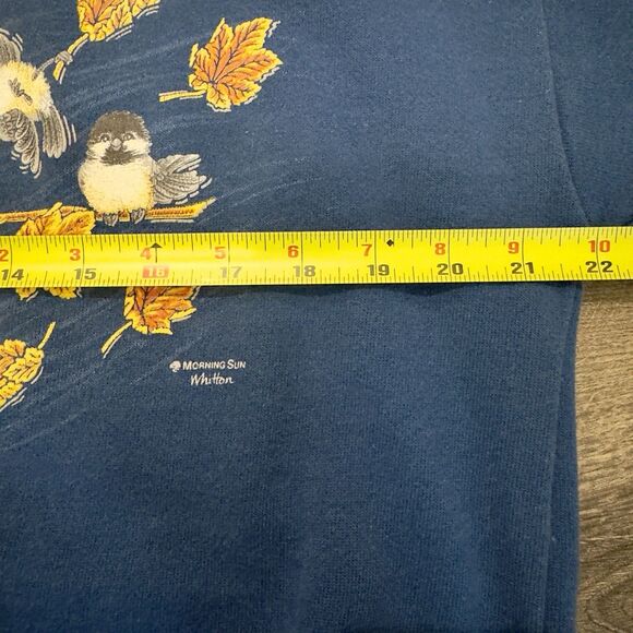 VTG 90s Morning Sun Birds Art Print Cardigan Sweatshirt USA Woman’s M Fall Navy - Picture 6 of 10